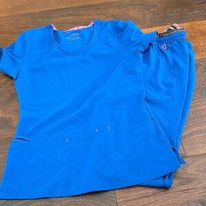 heartsoul electric blue scrub set. XS top and S (tall) bottoms
